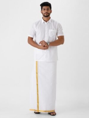 Ramraj Short Sleeves Pure Cotton Shirt With Veshti
