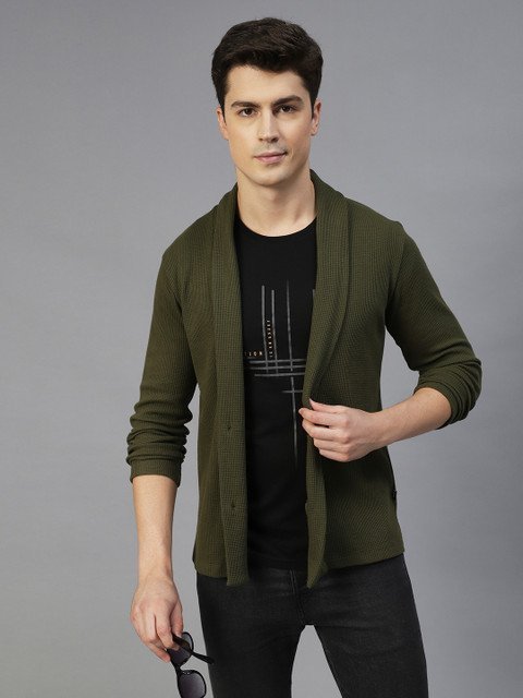 Rigo Men Olive Green Button Shrug