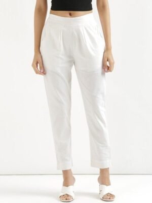 Roadster Women White Regular Fit Cotton Regular Trousers