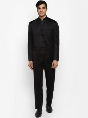ROYAL KURTA Men Black Solid 2-Piece Bandhgala Suit