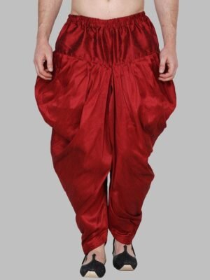 ROYAL KURTA Men Maroon Solid Silk Loose-Fit SPatiala Salwar
