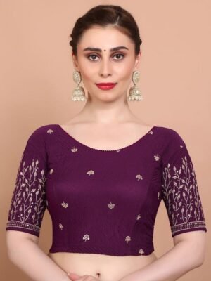 SALWAR STUDIO Lycra Round Neck Saree Blouse