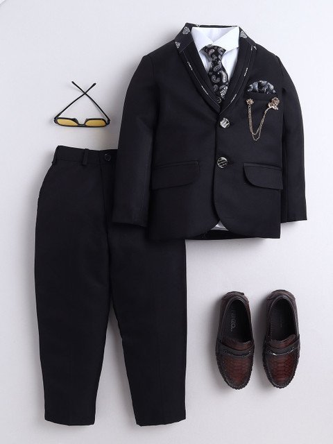 Sangria Boys Damask Printed Single-Breasted Shawl Collar 5-Piece Party Suit