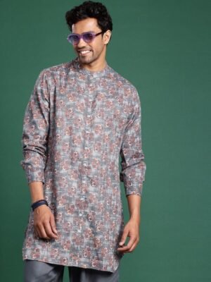 Sangria Men Floral Printed Regular Kurta with Trousers