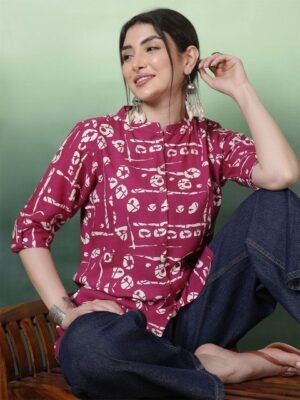 Sangria Women Ethnic Printed Mandarin Collar Tunic