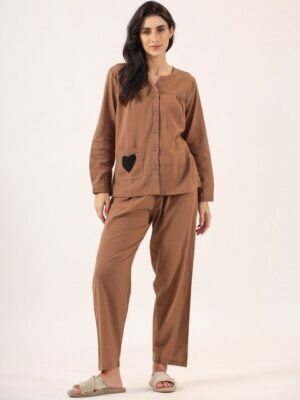 SANSKRUTIHOMES Mandarin Collar Pure Cotton Night suit