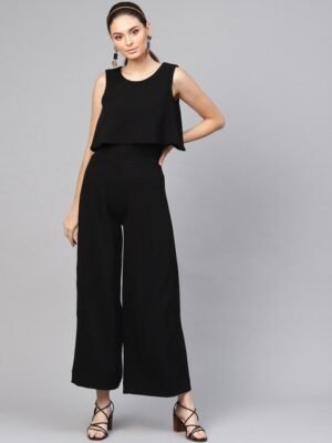 SASSAFRAS Women Black Solid Layered Basic Jumpsuit