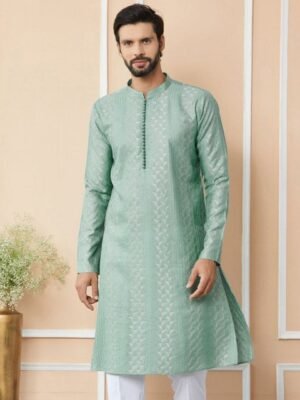 See Designs Mandarin Collar Ethnic Motifs Thread Work Chanderi Silk Kurta