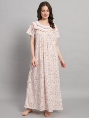 SEPHANI Floral Printed Pure Cotton Maxi Nightdress