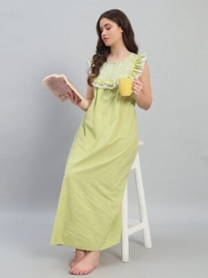 SEPHANI Women Pure Cotton Maxi Nightdress
