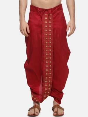 Sethukrishna Men Maroon Embroidered Dhoti Pants