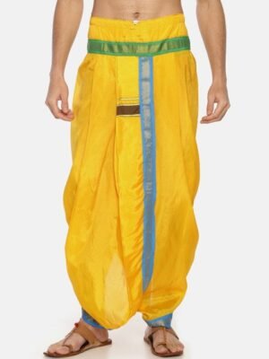 Sethukrishna Men Yellow Solid Double Layer Readymade Dhoti Pant