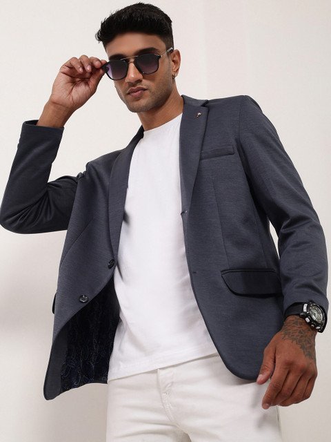 SHOWOFF Slim Fit Single-Breasted Cotton Blazer