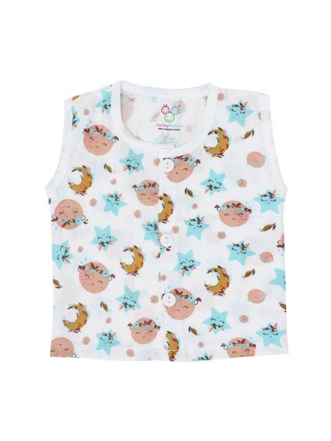 SMILEY BUTTONS Infant Kids Round Neck Printed Cotton Innerwear Vests