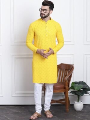SOJANYA Embroidered Sequinned Pure Cotton Kurta with Churidar
