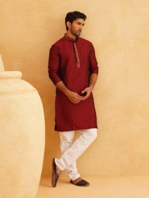 SOJANYA Ethnic Motifs Self Design Mandarin Collar Regular Kurta With Churidar
