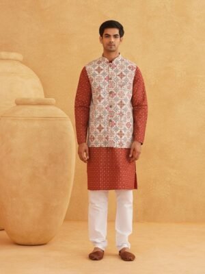 SOJANYA Men Floral Printed Kurta With Pyjamas & Nehru Jacket