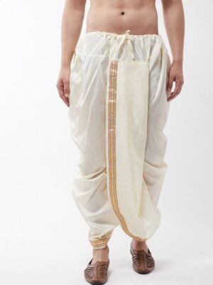 SOJANYA Men Off-White Solid Stitched Dhoti