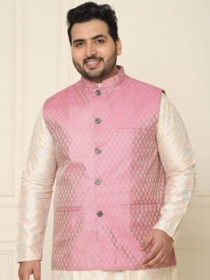 SOJANYA PLUS Men Plus Size Embroidered Mandarin Collar Nehru Jacket