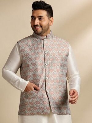 SOJANYA PLUS Woven Design Jacquard Silk Nehru Jacket