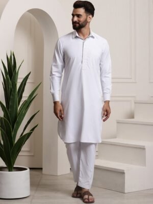 SOJANYA Shirt Collar Thread Work Pathani Pure Cotton Kurta with Salwar