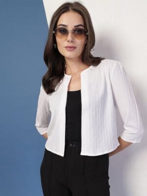 Style Quotient Geometric Self Design Crop Open Front Shrug