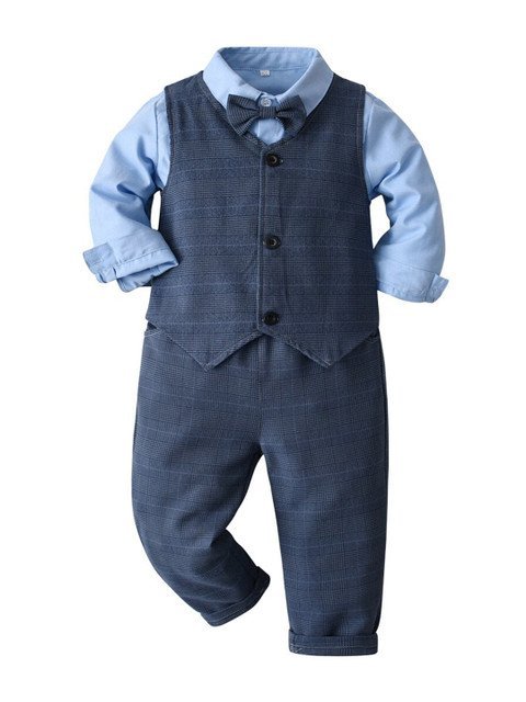 StyleCast Boys Blue Checked Set Of 3 Suit Set