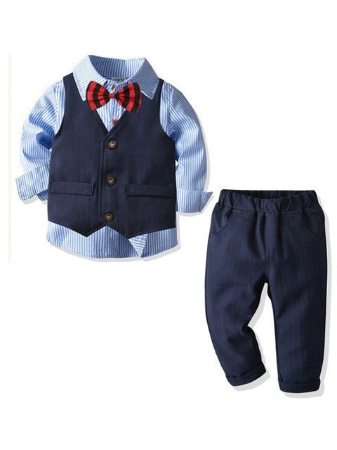 StyleCast Boys Blue Striped Set Of 3 Suit Set