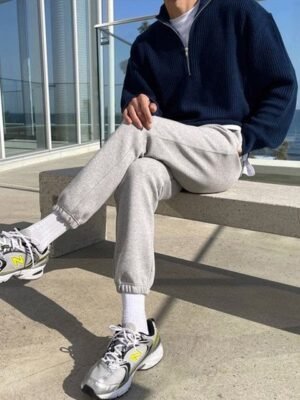 StyleCast Men Striped Mock Collar Half Zip Pullover