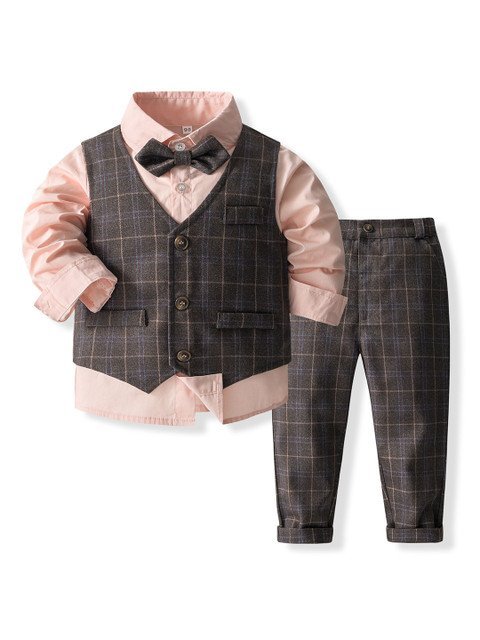 StyleCast x Revolte Boys Checked 3-Piece Single-Breasted Cotton Suits