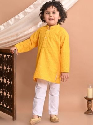 Superminis Boys Floral Embroidered Straight Kurta with Pyjamas