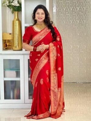 SWEETPEL Ethnic Motifs Woven Design Zari Banarasi Saree