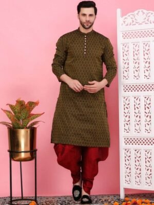Sydney Heights Ethnic Motifs Woven Design Jacquard Weave Straight Kurta with Dhoti Pants