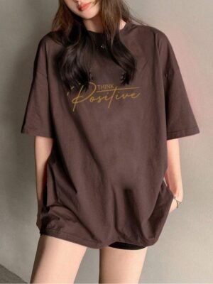 SZN Think Positive Typography Round Neck Oversized T-shirt