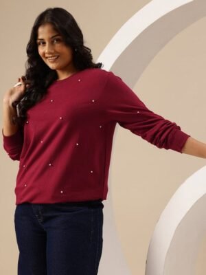 Sztori Plus Size Beads Embellished Relaxed Fit Sweatshirt