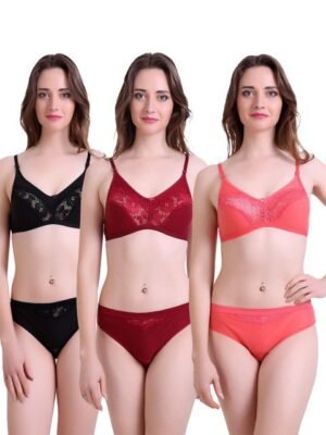 TACE Multicoloured Cotton Underwired Non Padded Lingerie Set