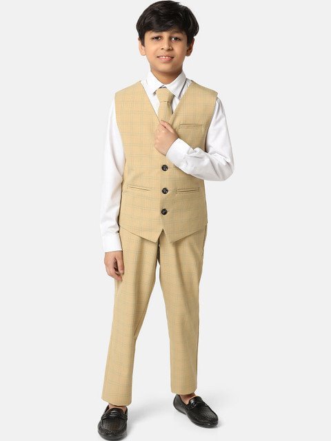 TAHVO Boys Checked Single-Breasted Slim-Fit 3-Piece Suit