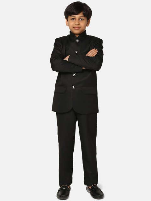 TAHVO Boys Slim Fit Mandarin Collar Bandhgala 2 Piece Suits