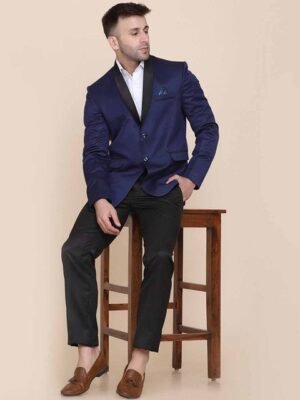 TAHVO Men Blue Solid 2 Piece Tuxedo Formal Suits