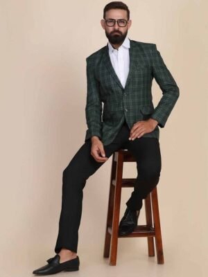 TAHVO Men Green Checked Single-Breasted Two-Piece Suit