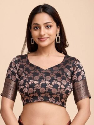 Tasarika Woven Design V-Neck Short Sleeve Saree Blouse