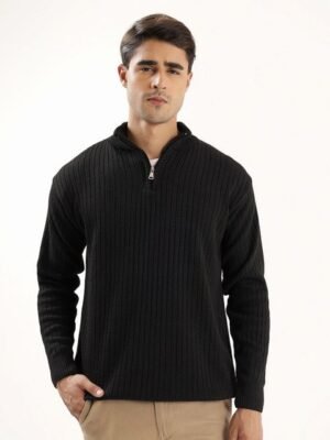 THE BEETEL HOUSE Men Ribbed Half zipper Mock Collar sweater Pullover