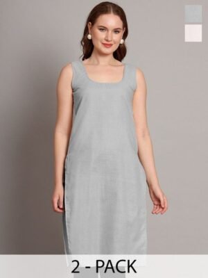 The Chikan Label Women Pack Of 2 Round Neck Cotton Slips