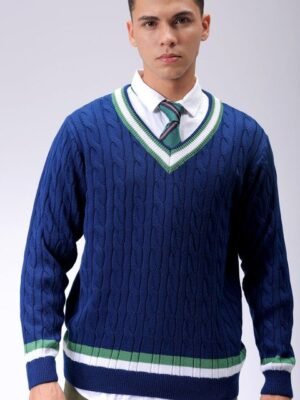 The Indian Garage Co Men Cable Knit Self Design Pullover Sweaters