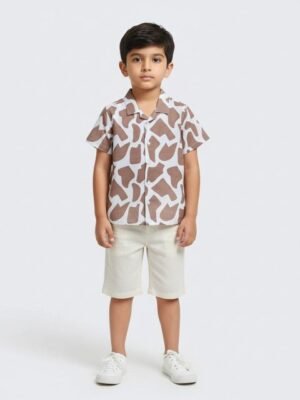 The Lion and The Fish Boys Relaxed Fit Spread Collar Abstract Printed Opaque Shirt