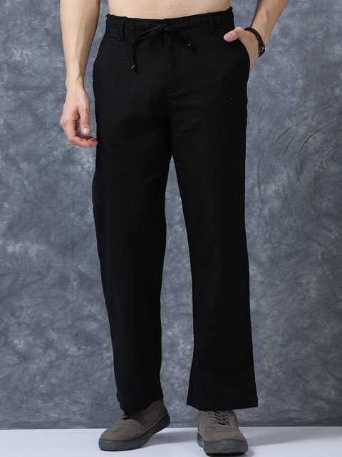 The Roadster Lifestyle Co Linen Relaxed-Fit Regular Trousers