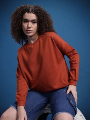 The Roadster Lifestyle Co. Solid Drop Shoulder Sleeves Oversized Sweatshirt