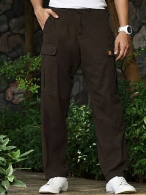 Thomas Scott Men Classic Straight Fit Mid-Rise Easy Wash Pure Cotton Cargos Trousers