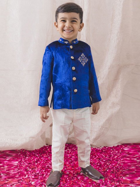 Tiber Taber Boys Embroidered Single-Breasted Two-Piece Suit