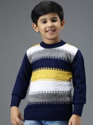TRENDY WORLD Boys Navy Blue Colourblocked Wool Sweaters